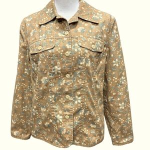 Orvis Khaki Light Blue White Floral Print Pattern‎ Cotton Jeans Jacket Size S